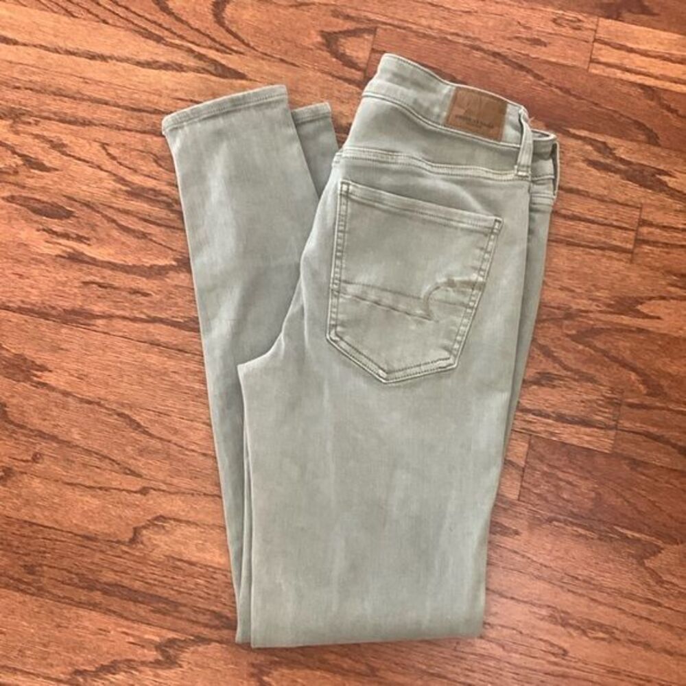American Eagle Classic 5 Pocket Next Level Stretch Sage Green Skinny Jeans SZ 8 - Picture 10 of 11